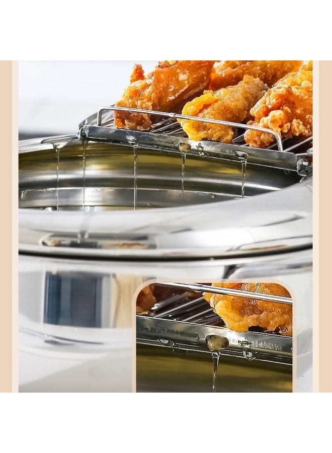 قدر قلي عميق على الطريقة اليابانية سعة 2.2 لتر - مقلاة متينة من الفولاذ المقاوم للصدأ مزودة بمقياس حرارة، ورف لتصفية الزيت، وغطاء مناسب لقلي التمبورا، والسمك، والروبيان، والدجاج، والبطاطس المقلية - Image 5